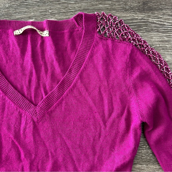 Emanuel Ungaro Fever Wool Blend Beaded Open Long Sleeve Sweater Size S Fuchsia - Picture 2 of 9